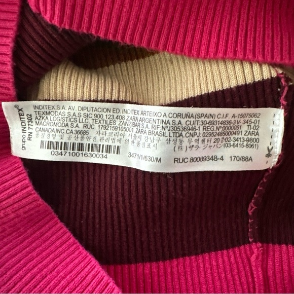 Zara Knit Top Women’s Medium Pink Brown Striped Preppy Sweater Y2K Colorblock - Picture 9 of 9